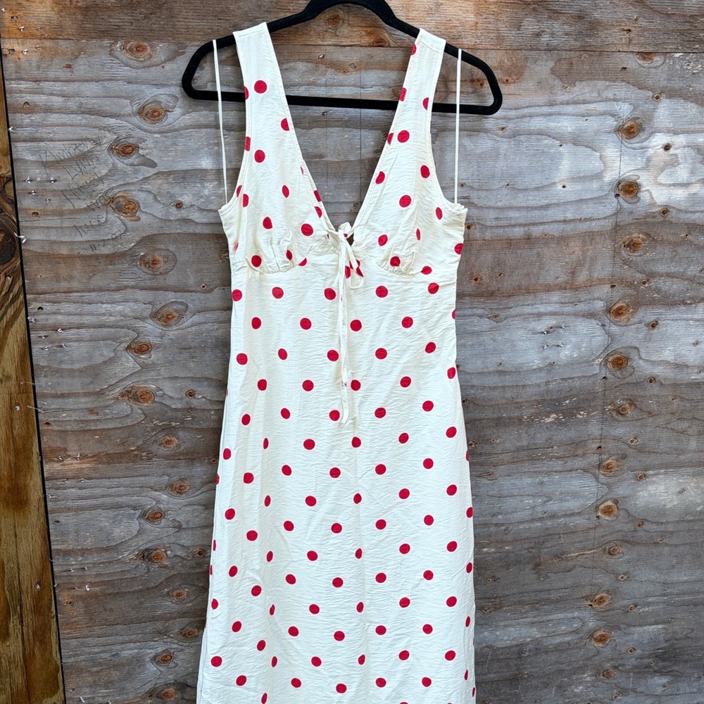 Ivory Midi Dress with Red Polka Dots